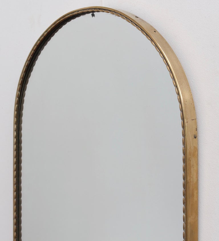 Vintage Italian ArchShaped Wall Mirror with Brass Frame, circa 1950s