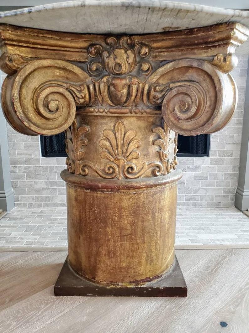 Vintage Italian Architectural Gilt Column Console Table In Fair Condition For Sale In Forney, TX