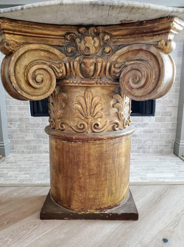 20th Century Vintage Italian Architectural Gilt Column Console Table For Sale