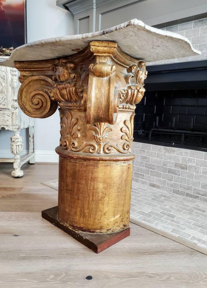 20th Century Vintage Italian Architectural Gilt Column Console Table