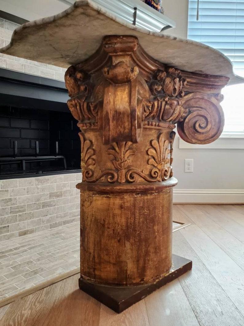 Ceramic Vintage Italian Architectural Gilt Column Console Table