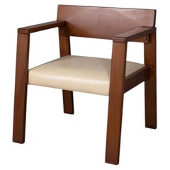 Fauteuil italien vintage en bois et cuir, années 1980
