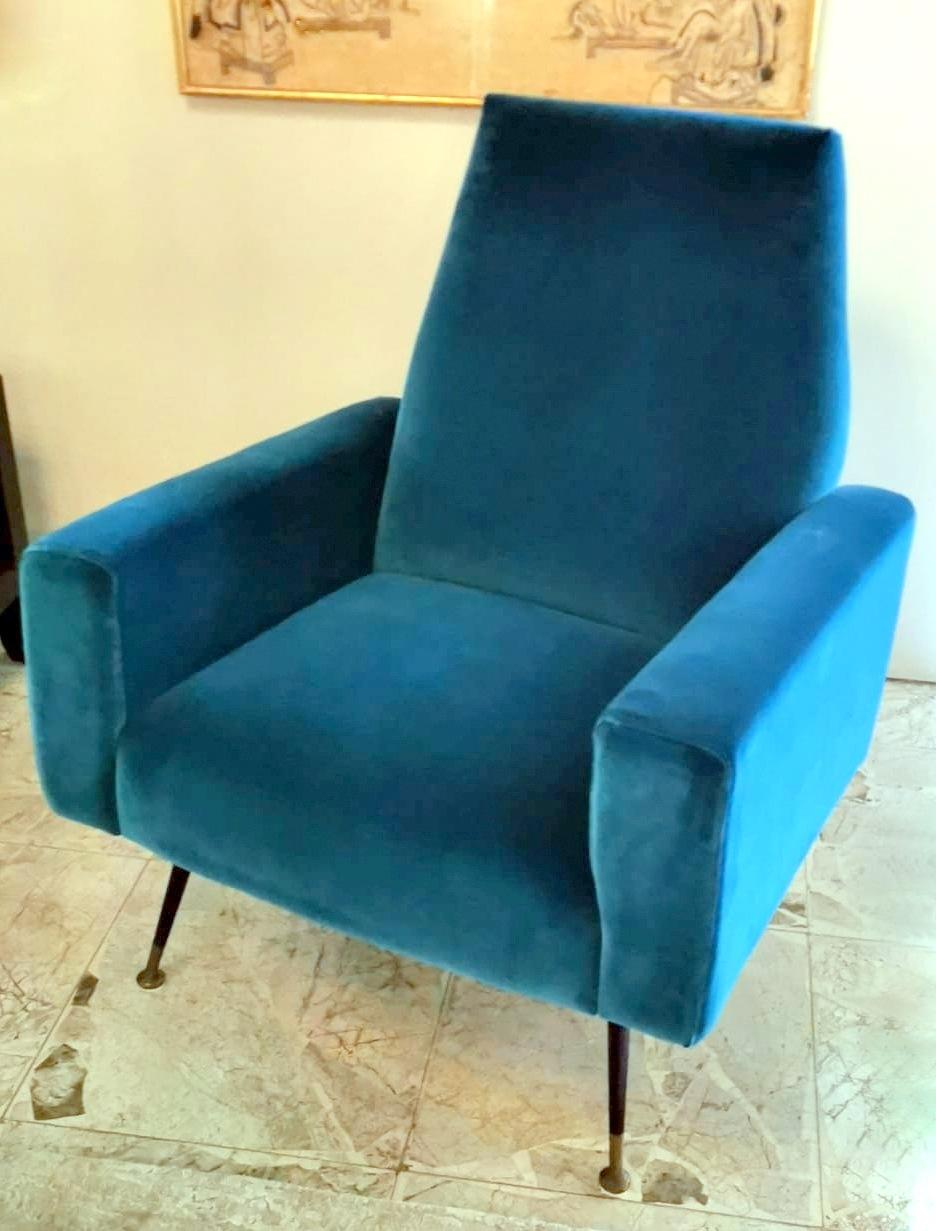 Mid-Century Modern Vintage Italian Armchair Upholstered and Covered in Velvet Ottanio Color For Sale