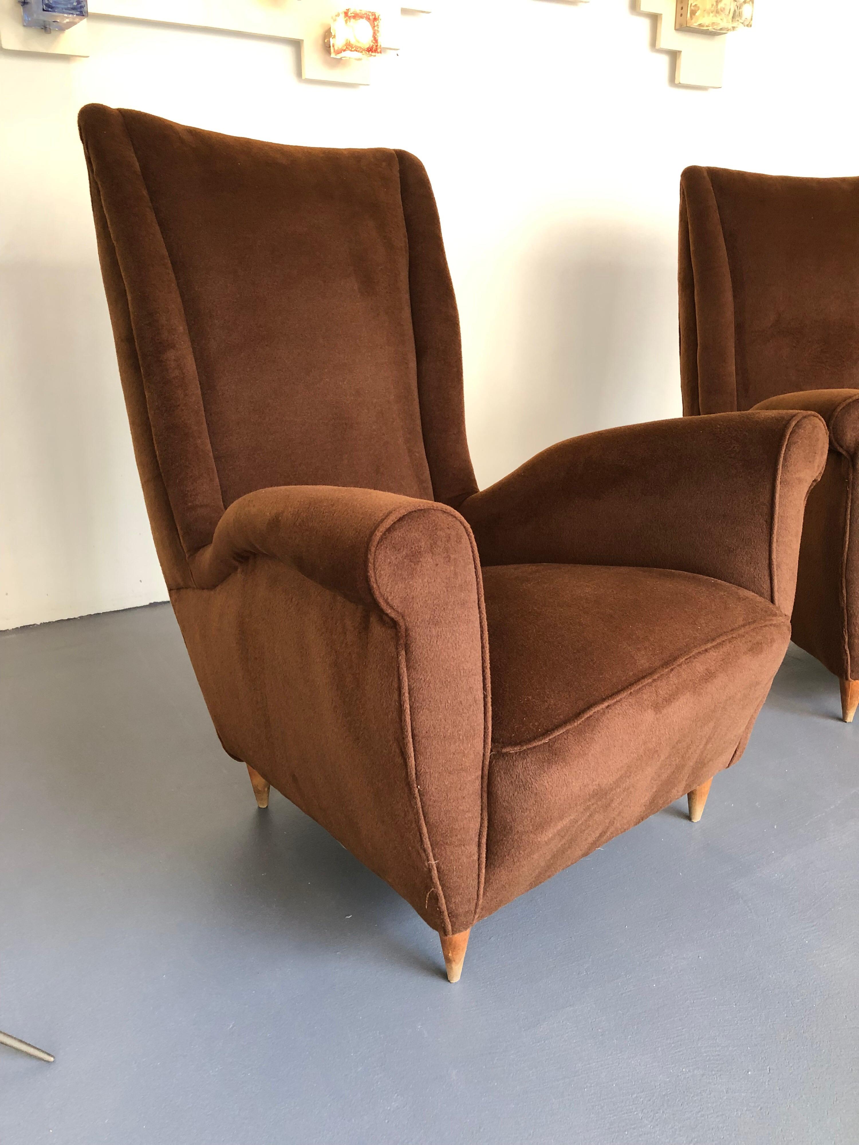 Brown velvet Vintage Italian Armchairs by Gio Ponti, 1950s, Set of 2 For Sale 10