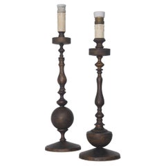 Vintage Italian Art Deco Bronze Candlesticks Repurposed as Table Lamps