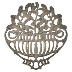 Vintage Italian Art Deco Metal Trivet Stand Basket Berries Branches