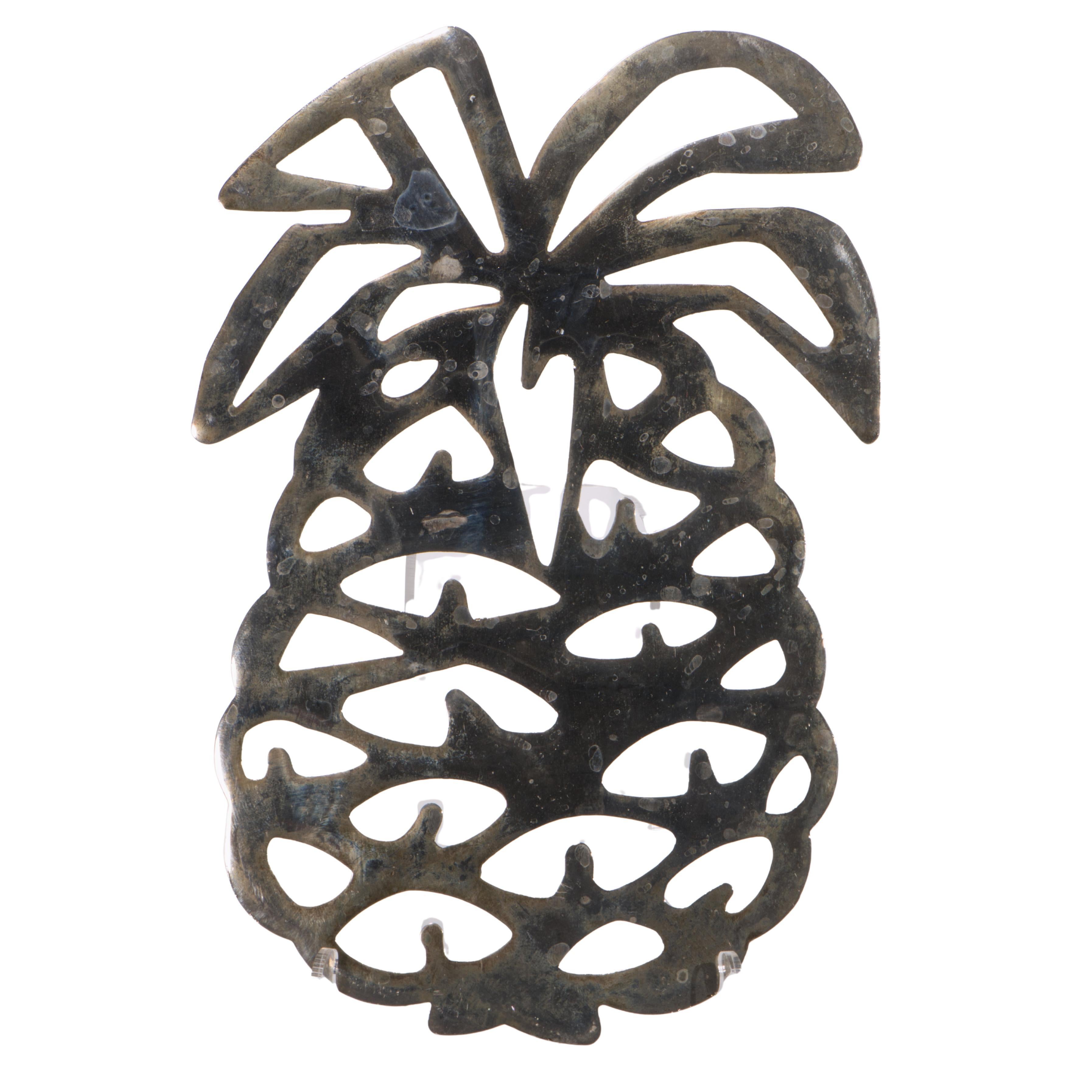 Vintage Italian Art Deco Nickel Pineapple Metal Trivet Stand For Sale