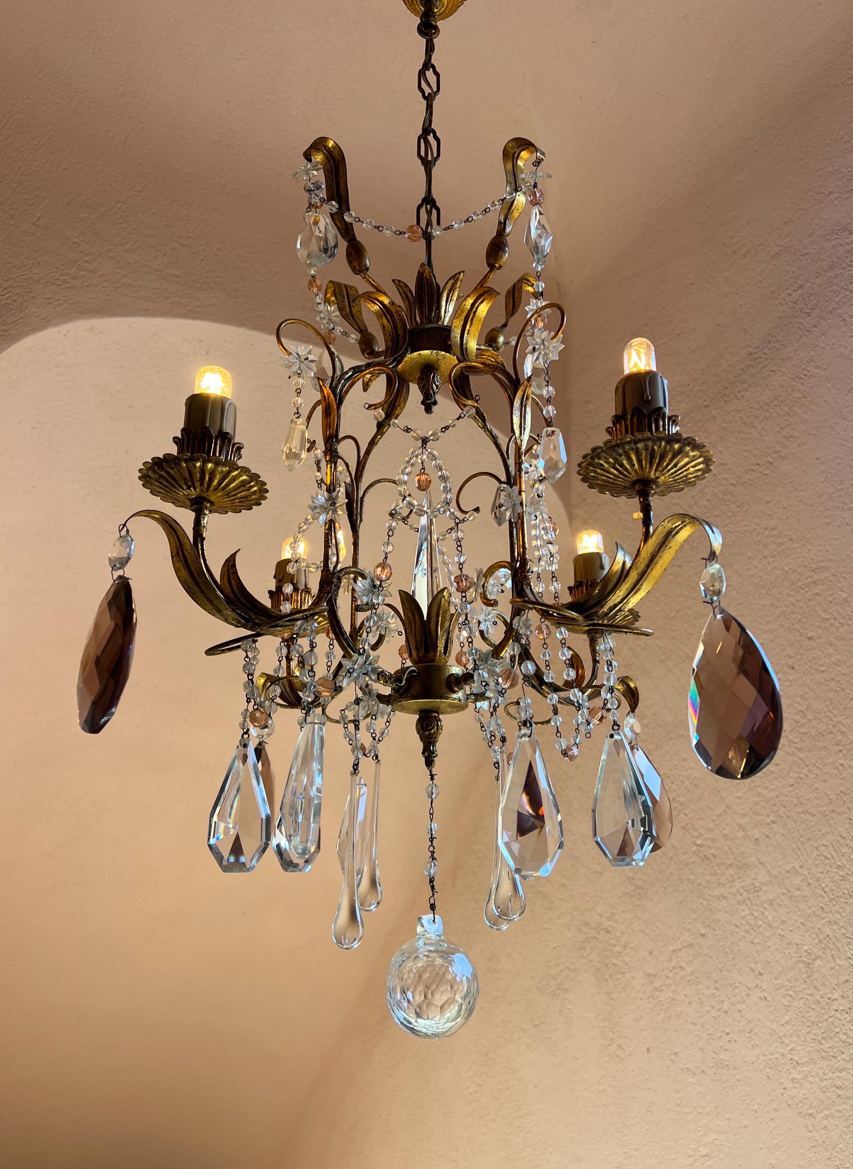 Vintage Italian Art Deco Nouveau Murano Lampadario in vetro con perline in vendita 3