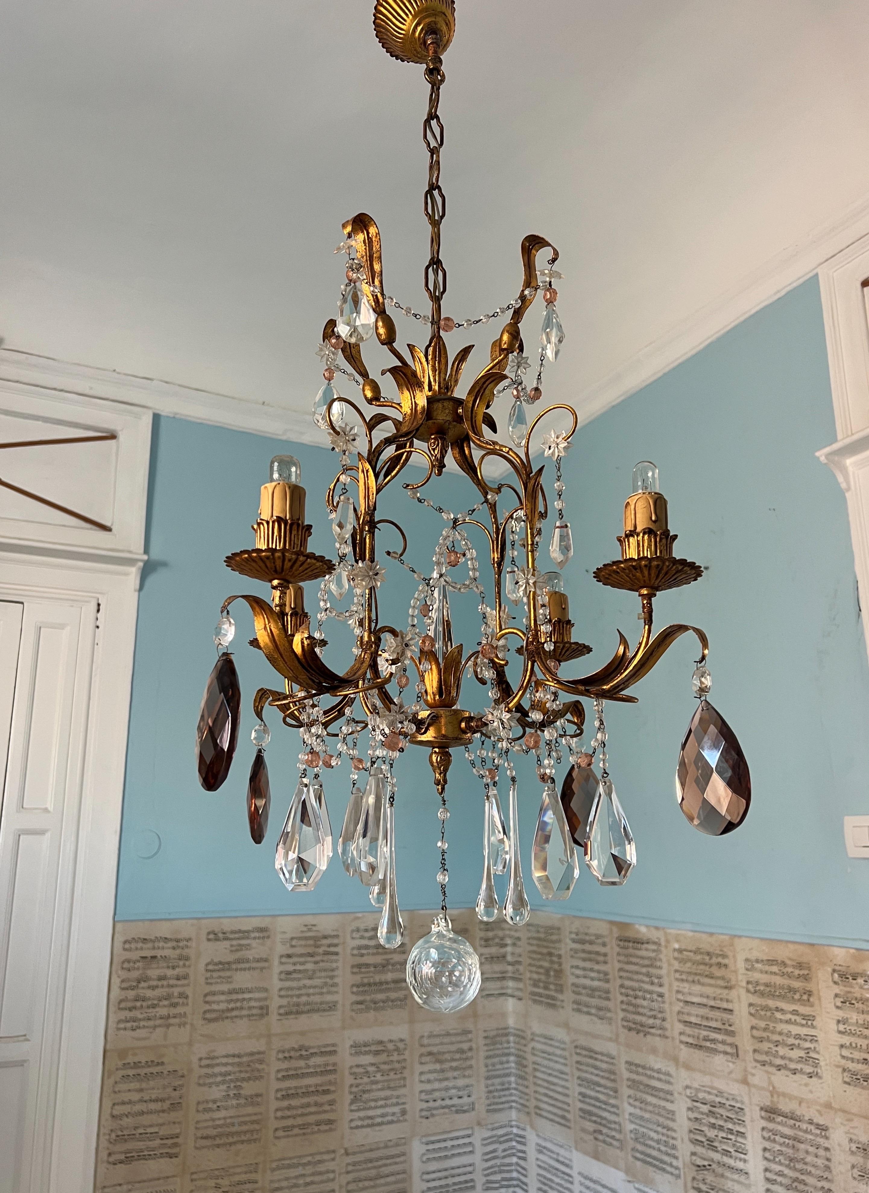 Vintage Italian Art Deco Nouveau Murano Lampadario in vetro con perline in vendita 4