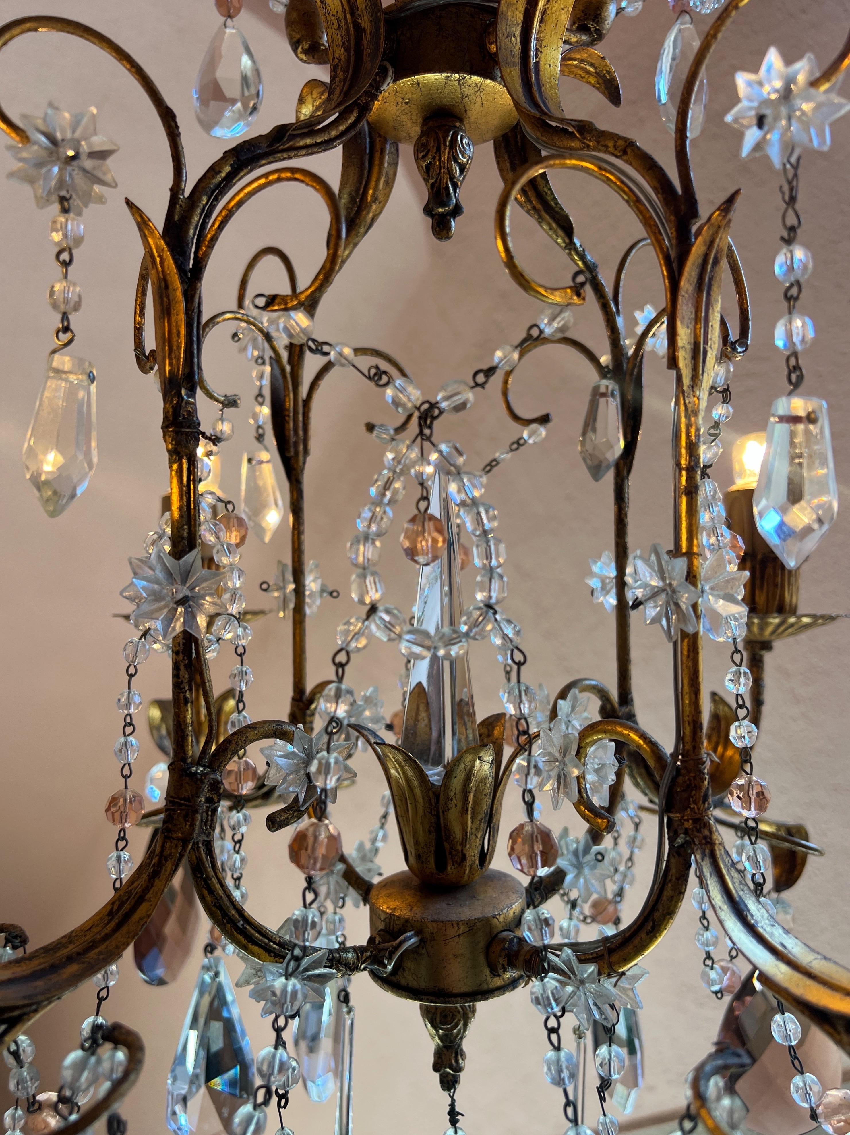 Francese Vintage Italian Art Deco Nouveau Murano Lampadario in vetro con perline in vendita