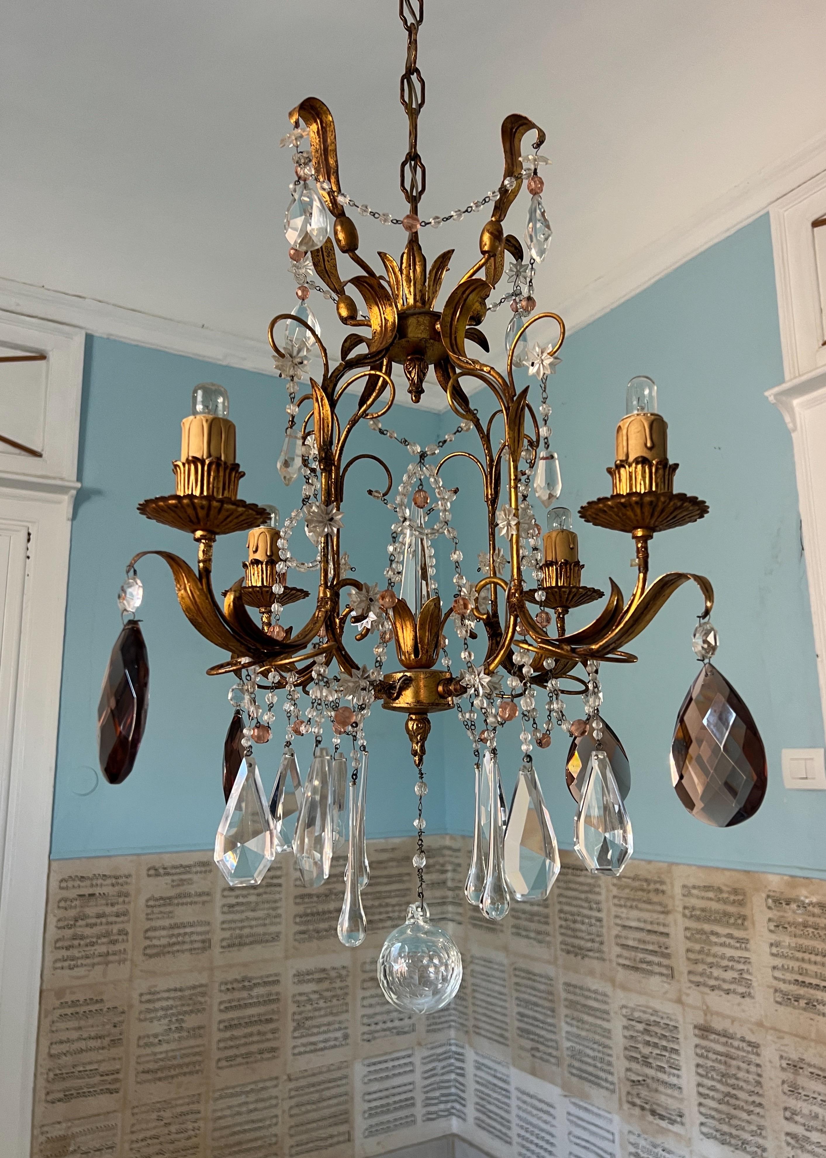 Vintage Italian Art Deco Nouveau Murano Lampadario in vetro con perline In condizioni buone in vendita a Palermo, PA