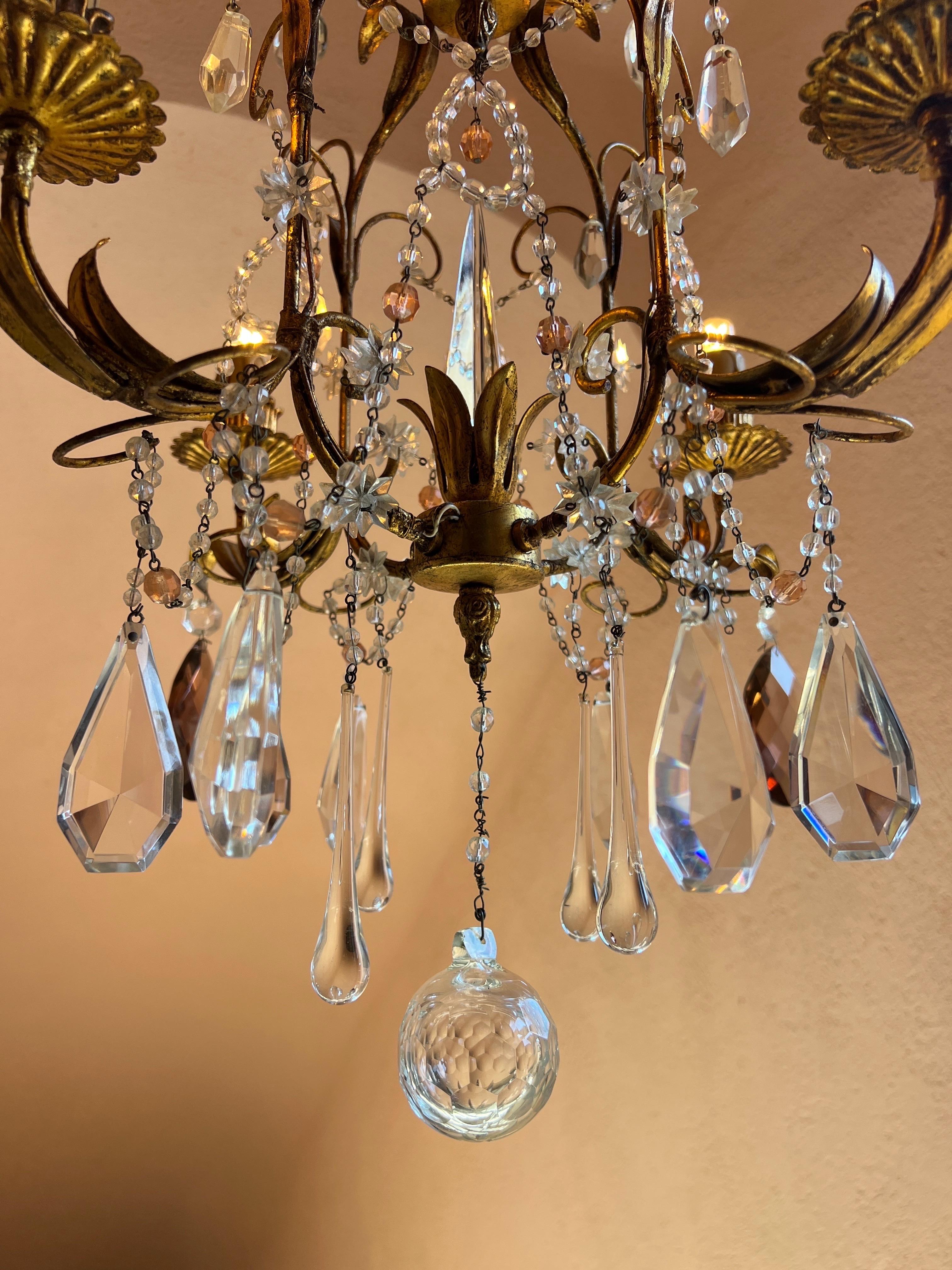 XX secolo Vintage Italian Art Deco Nouveau Murano Lampadario in vetro con perline in vendita