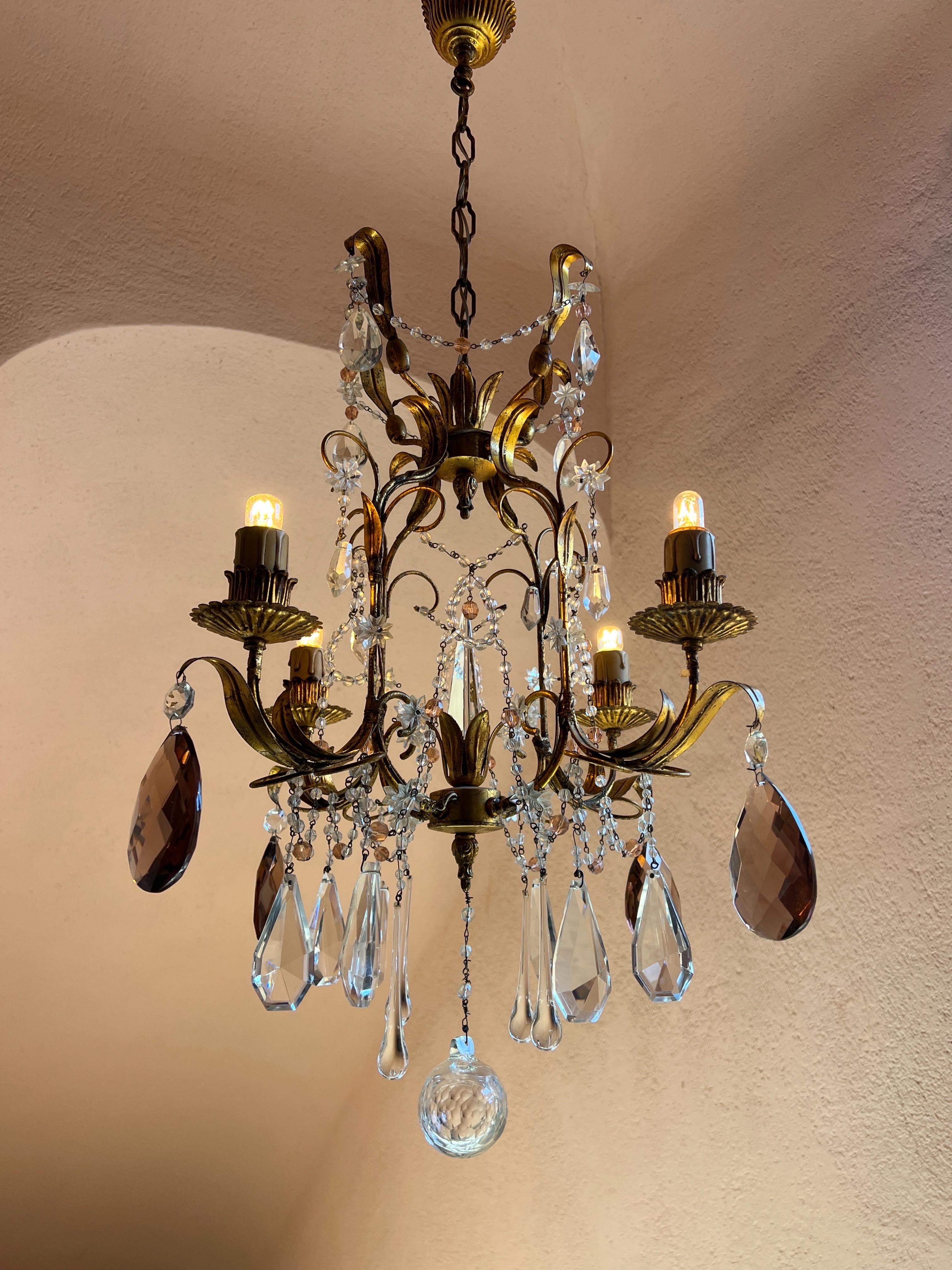 Vintage Italian Art Deco Nouveau Murano Lampadario in vetro con perline in vendita 1