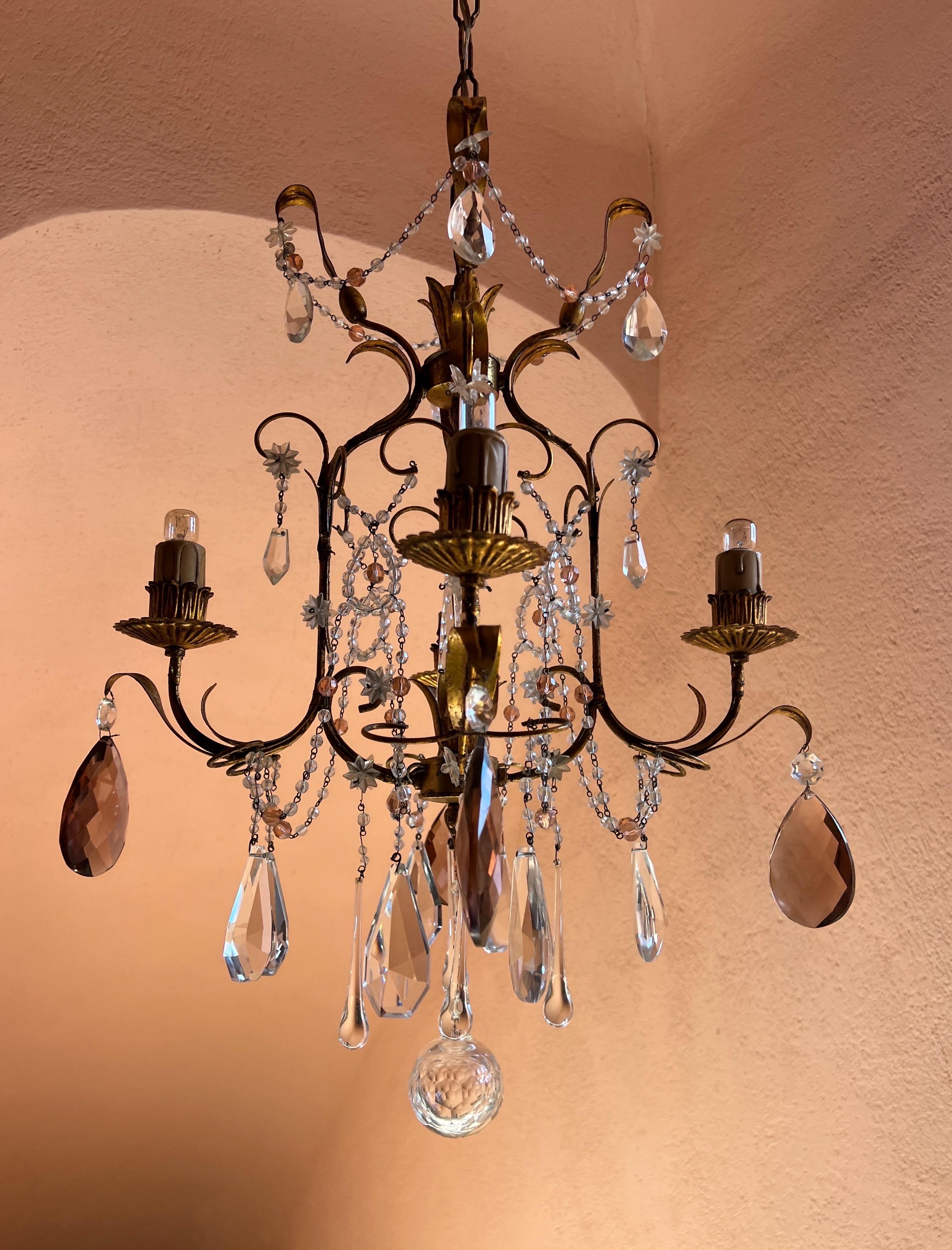 Vintage Italian Art Deco Nouveau Murano Lampadario in vetro con perline in vendita 2