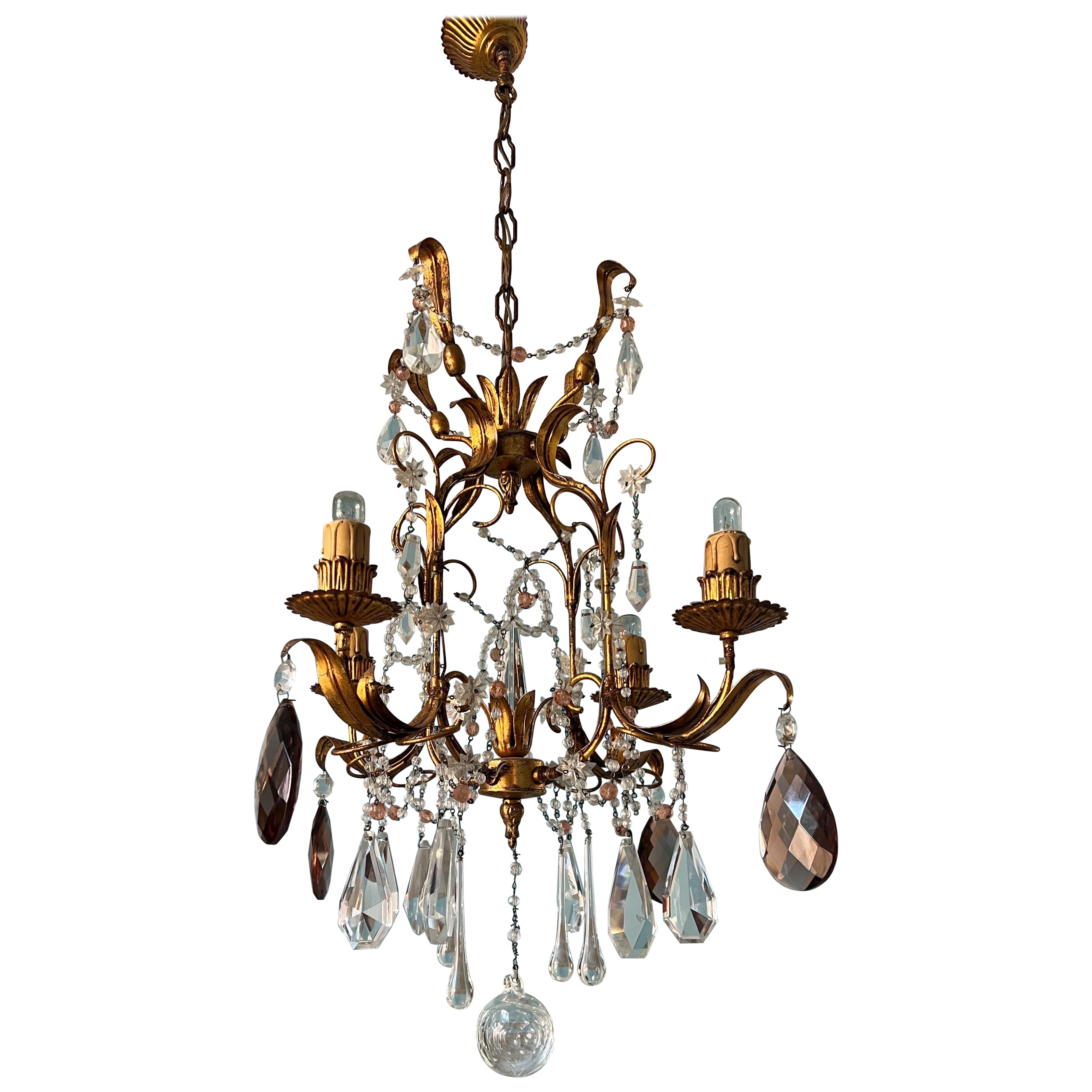 Vintage Italian Art Deco Nouveau Murano Lampadario in vetro con perline