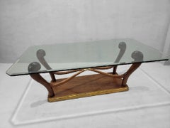 Vintage Italian Art Deco Sculptural Walnut & Brass Dining Table