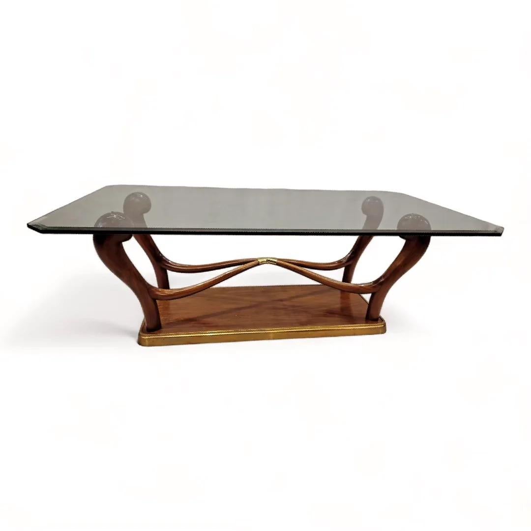 Vintage Italian Art Deco Skulptur Nussbaum & Messing Esstisch (Moderne der Mitte des Jahrhunderts) im Angebot