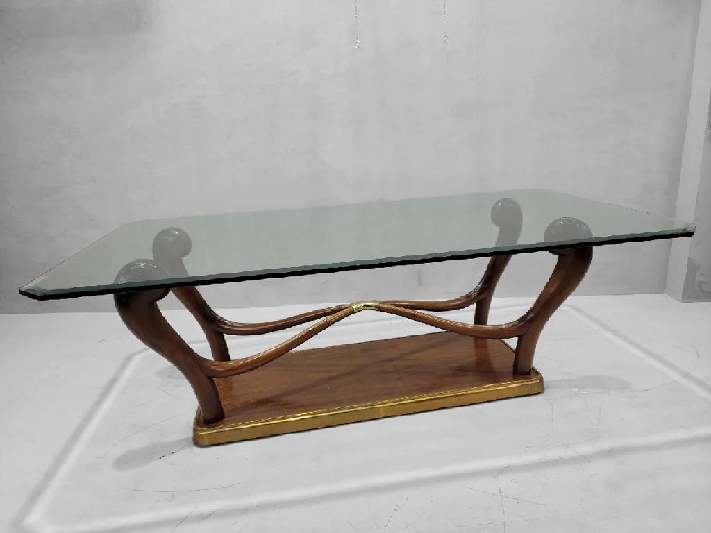 Vintage Italian Art Deco Skulptur Nussbaum & Messing Esstisch (Italienisch) im Angebot