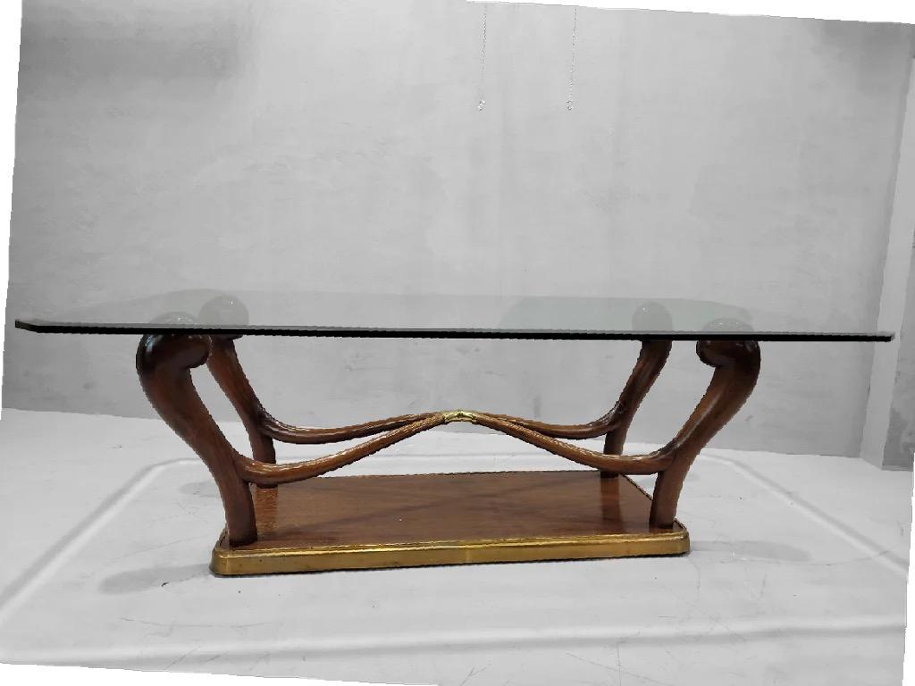 Vintage Italian Art Deco Skulptur Nussbaum & Messing Esstisch im Angebot 3