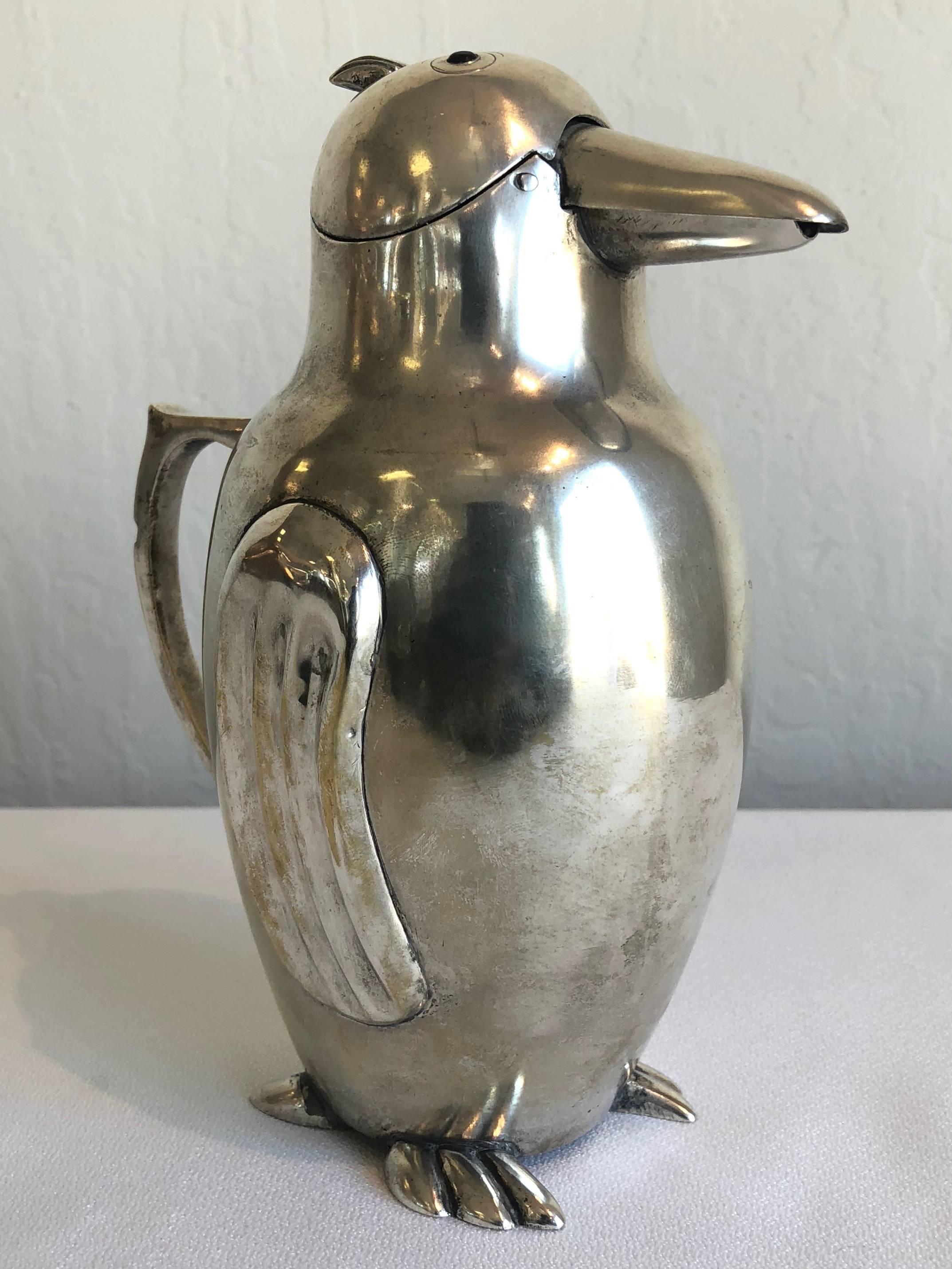 Mid-20th Century Vintage Italian Art Deco Silverplate Penguin Cocktail Server