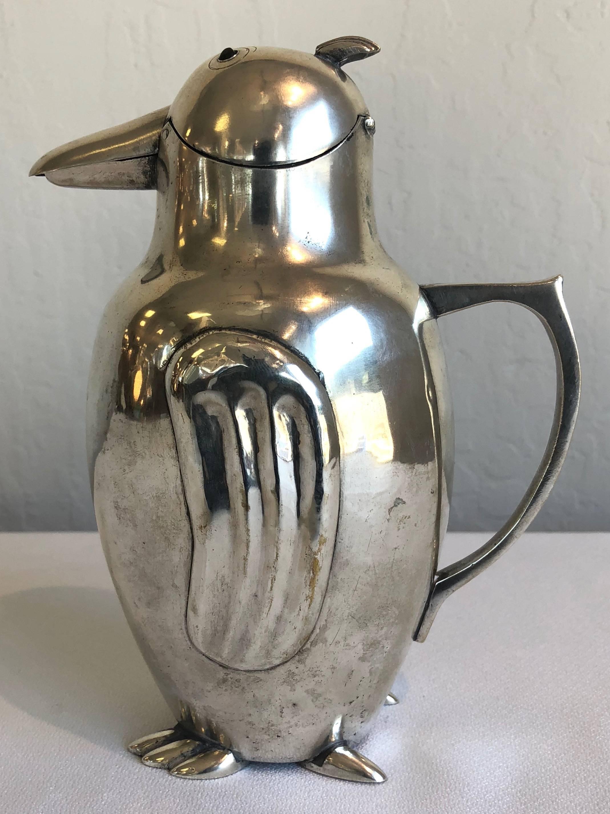 Vintage Italian Art Deco Silverplate Penguin Cocktail Server 4