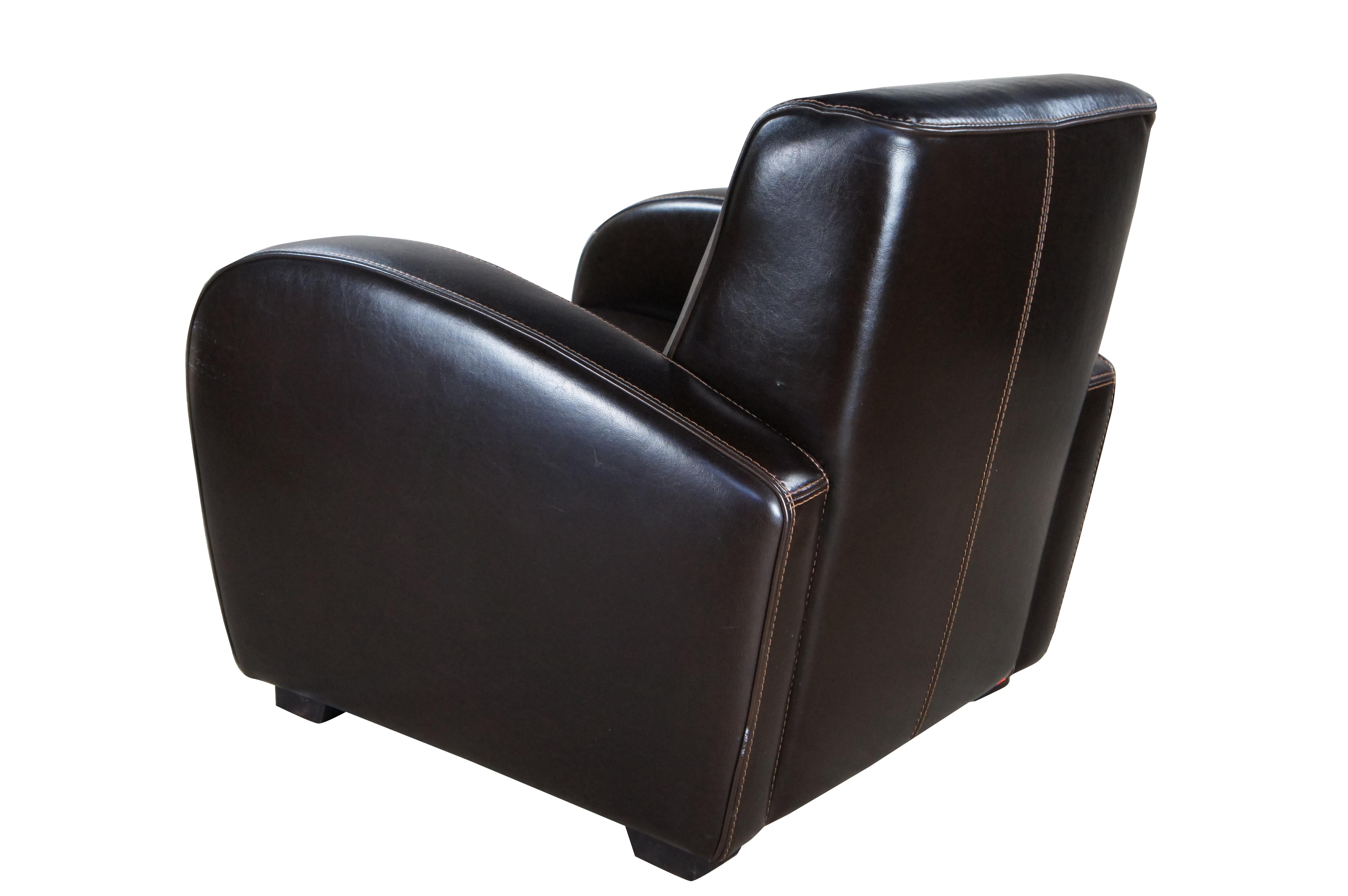 Art déco Vintage Italian Art Deco Style Upholstering Brown Leather Club Lounge Armchair