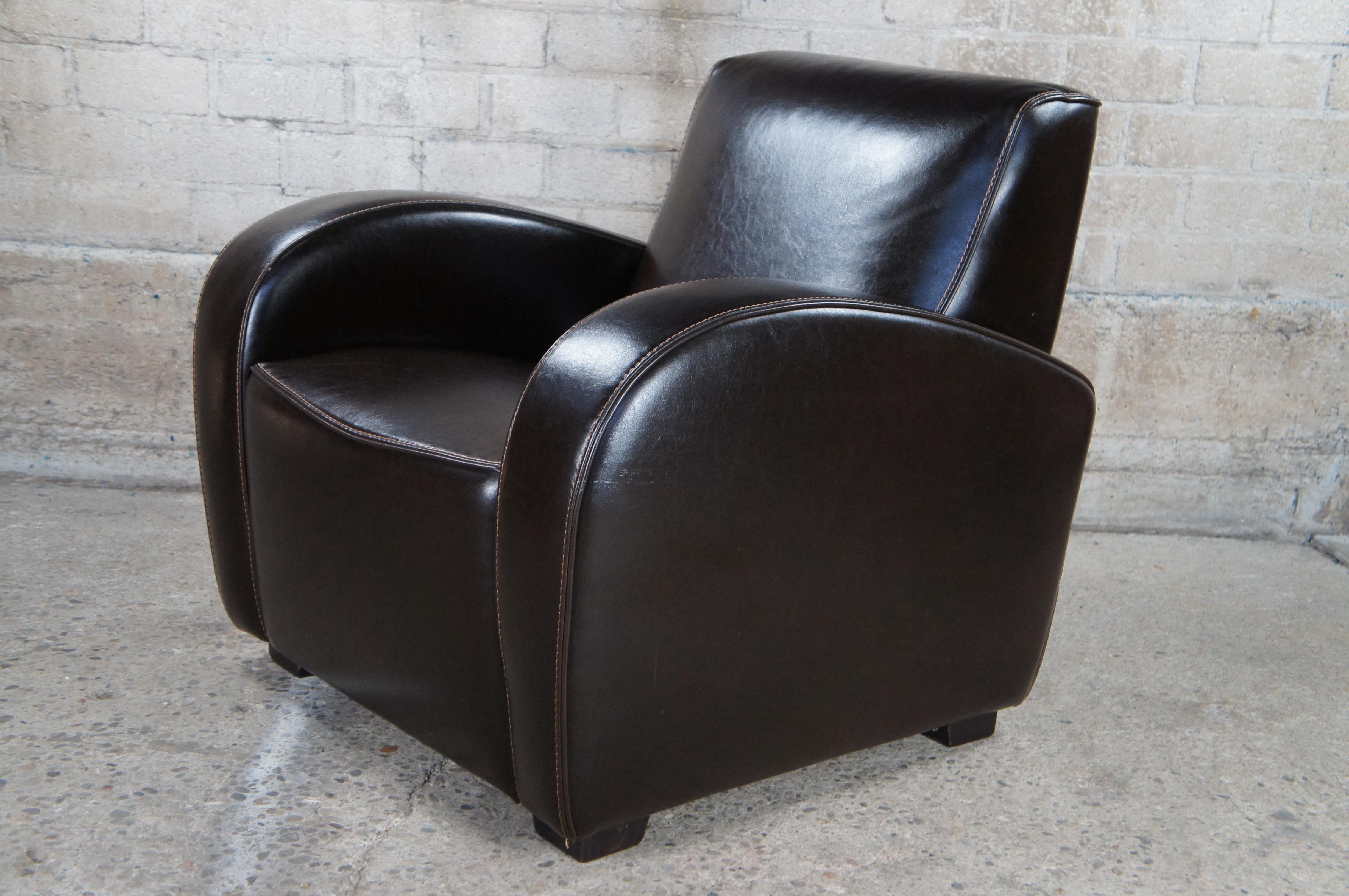 Vintage Italian Art Deco Style Upholstering Brown Leather Club Lounge Armchair Bon état à Dayton, OH