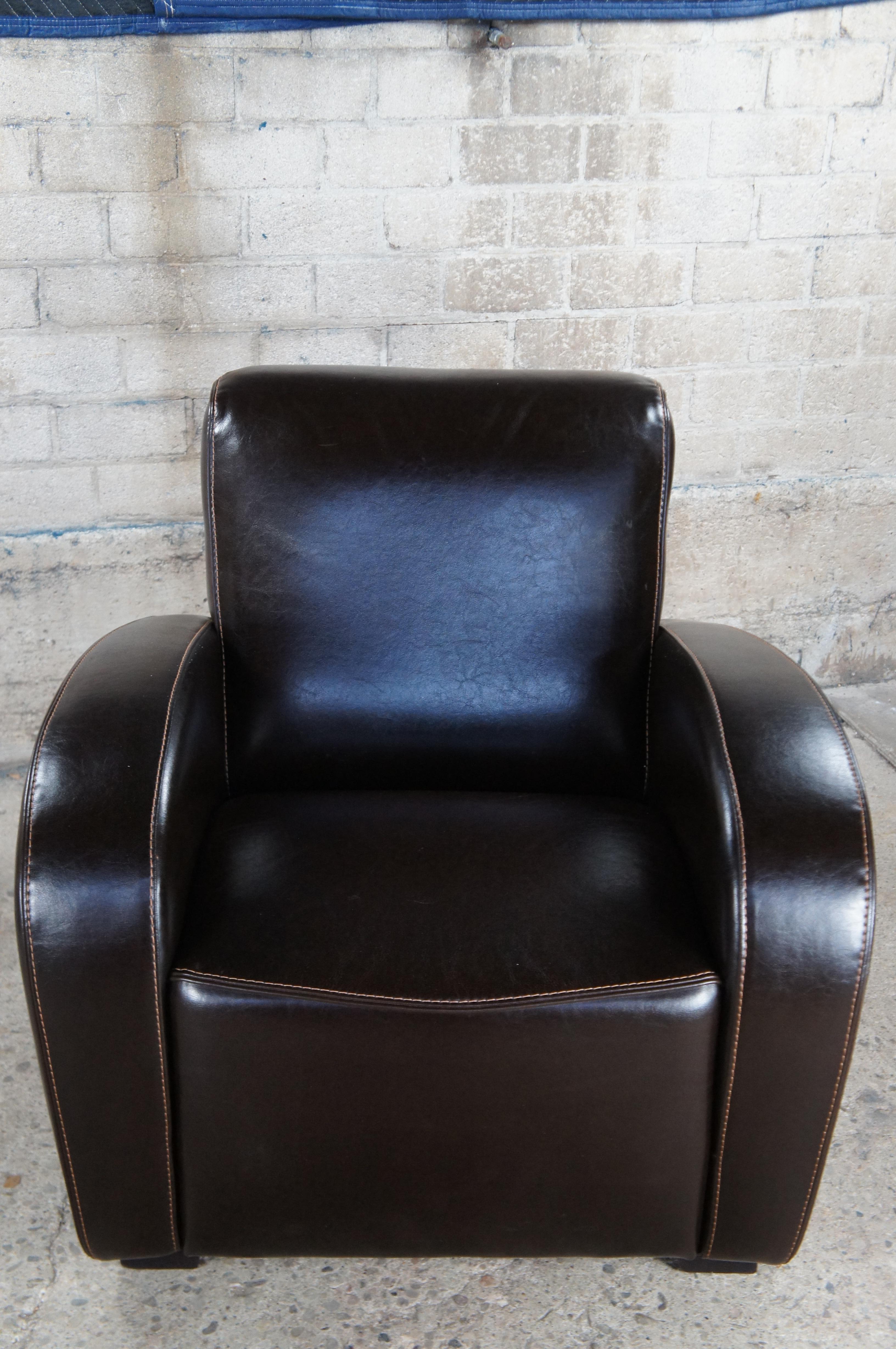 20ième siècle Vintage Italian Art Deco Style Upholstering Brown Leather Club Lounge Armchair