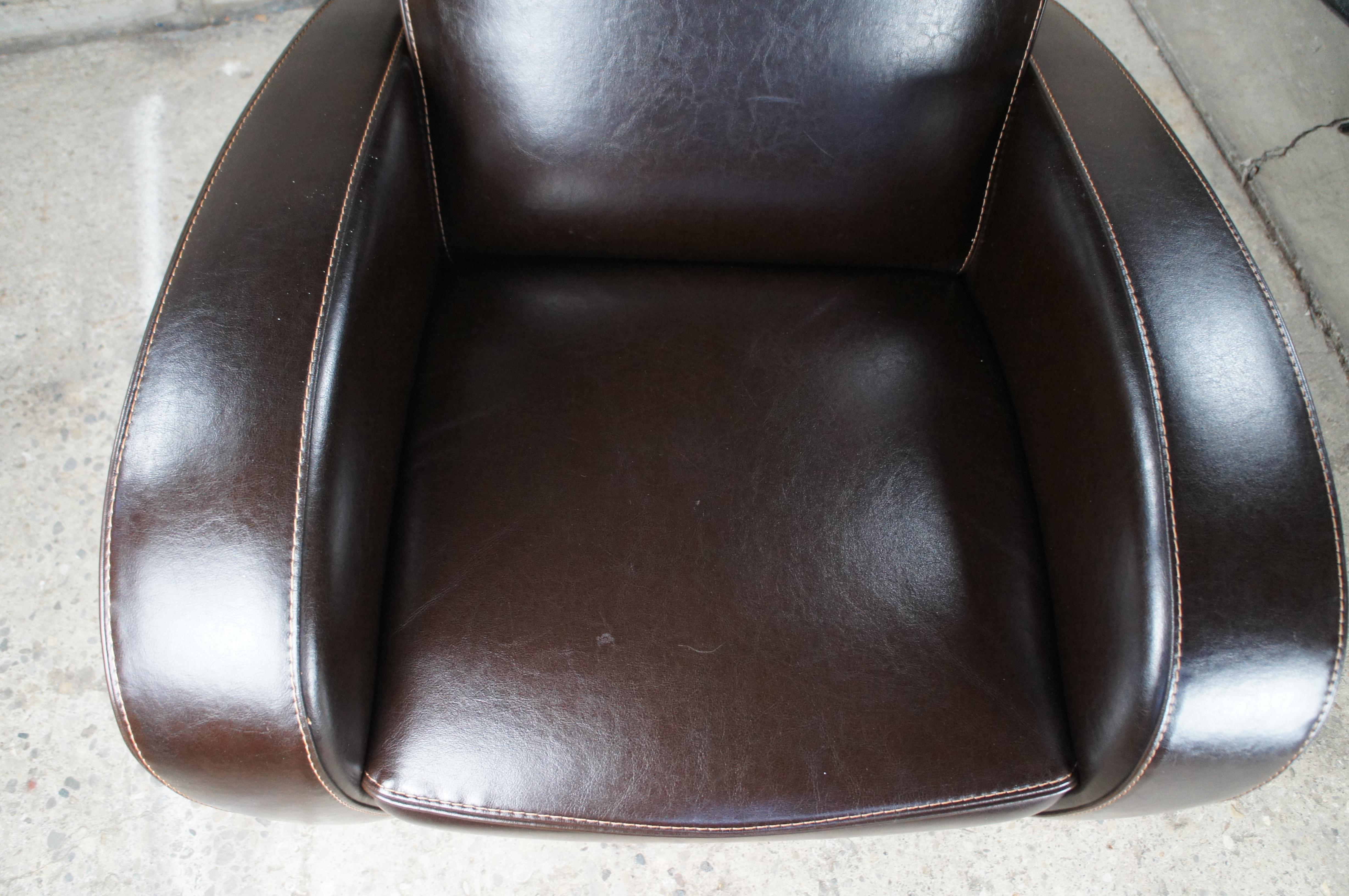 Cuir Vintage Italian Art Deco Style Upholstering Brown Leather Club Lounge Armchair