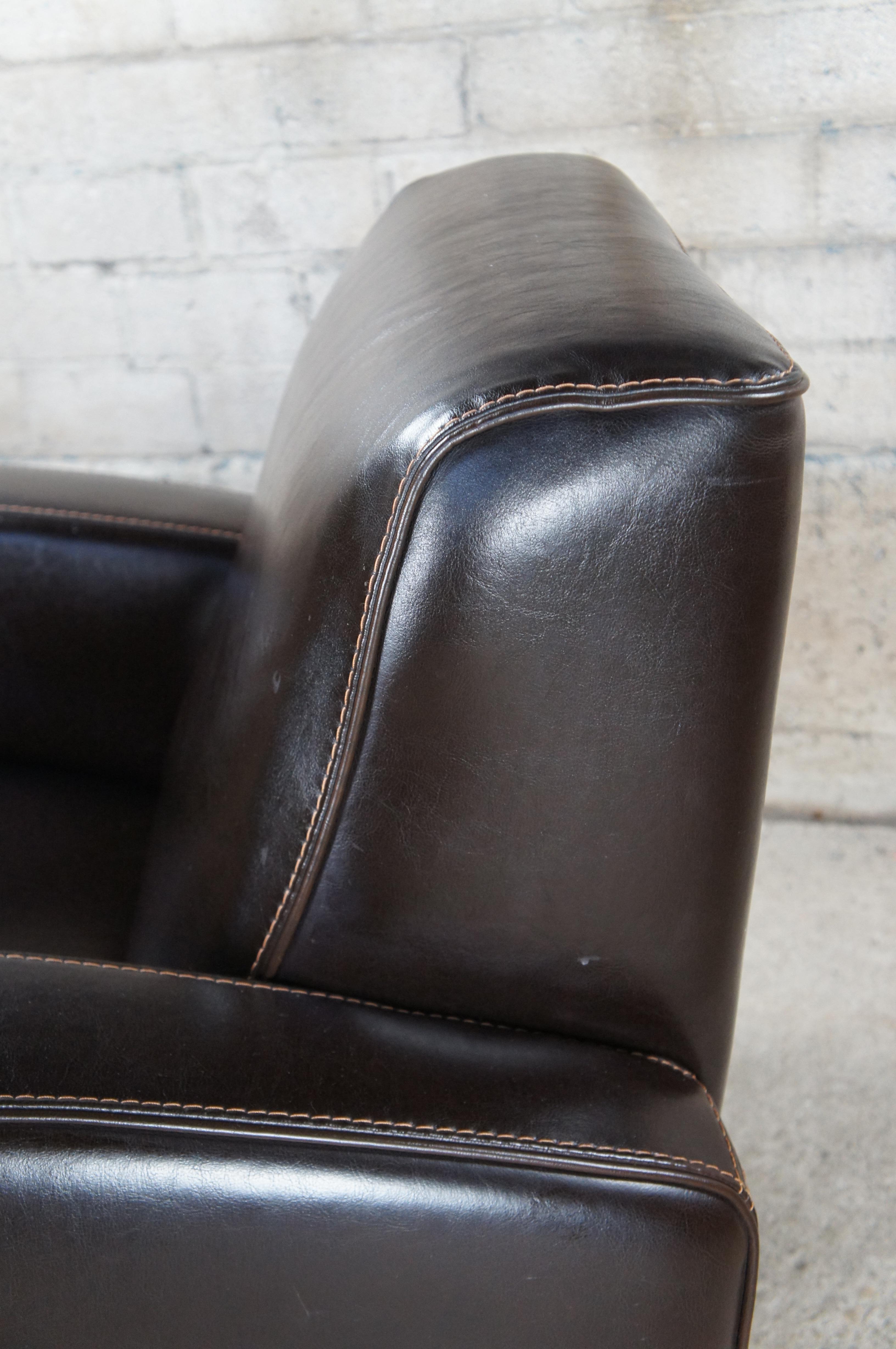 Vintage Italian Art Deco Style Upholstering Brown Leather Club Lounge Armchair 3