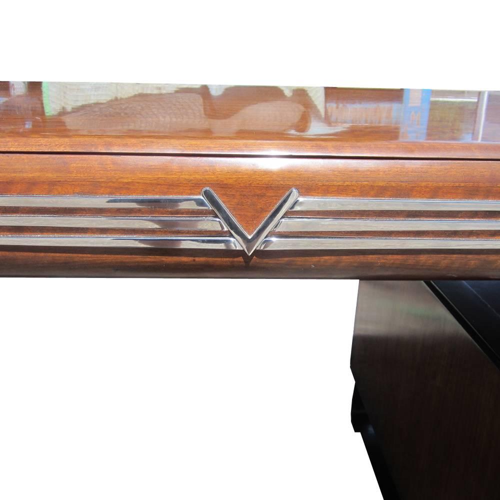 Vintage Midcentury Art Deco Italian Ponti Style Desk with Chrome Accents In Good Condition In Pasadena, TX