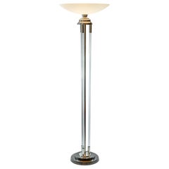 Vintage Italian Art Deco Style Floor Lamp in Chrome and Solid Glass Tubes