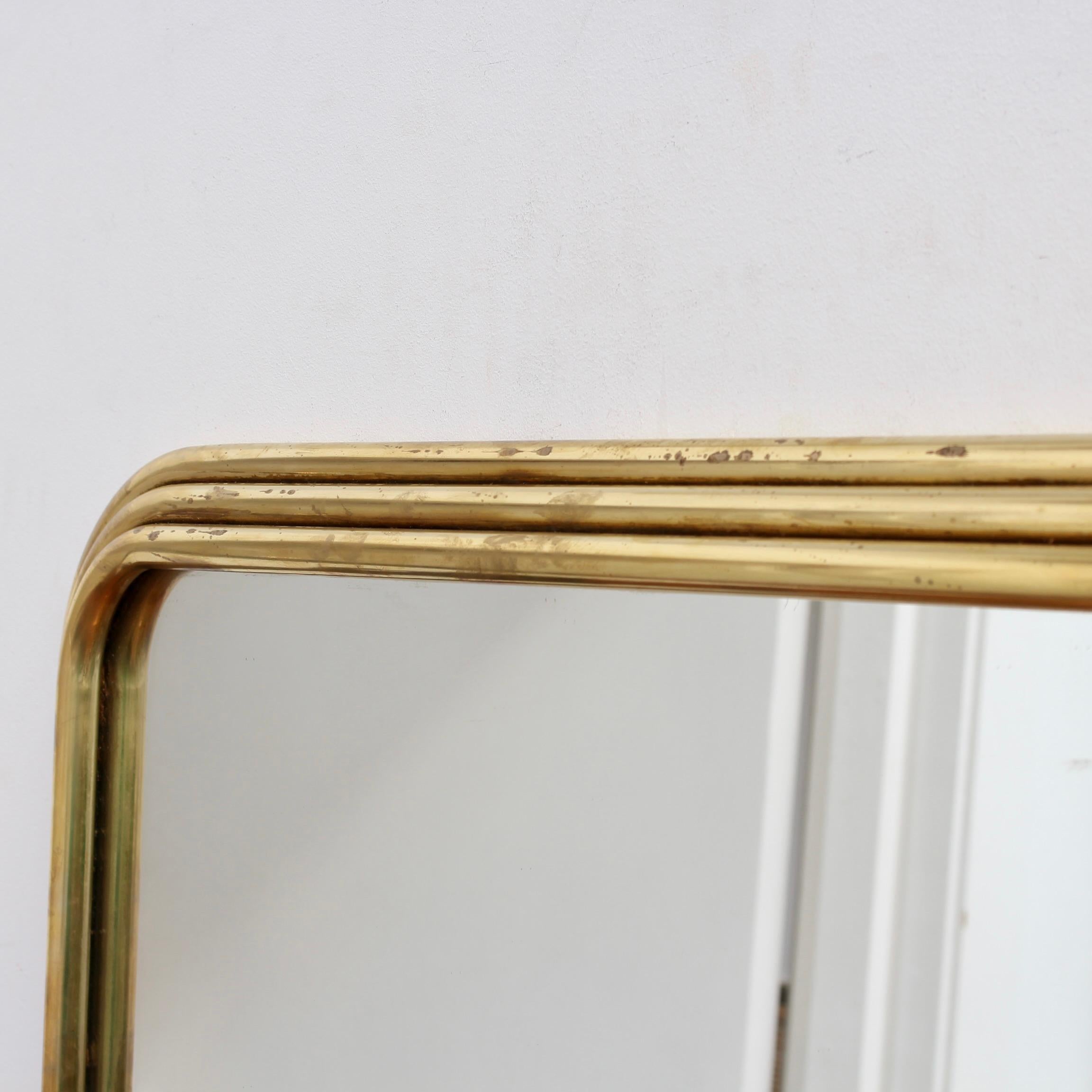 Vintage Italian Art Deco Wall Mirror with Brass Frame (circa 1960s) For Sale 13