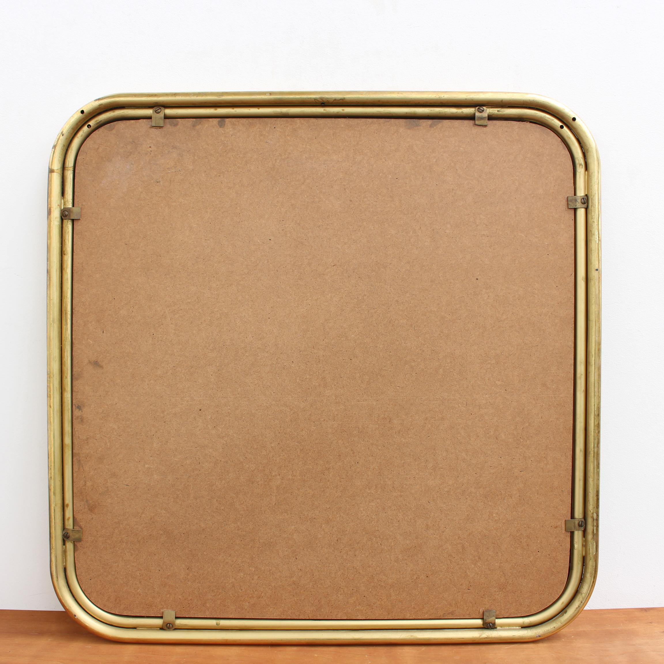 Vintage Italian Art Deco Wall Mirror with Brass Frame (circa 1960s) For Sale 15