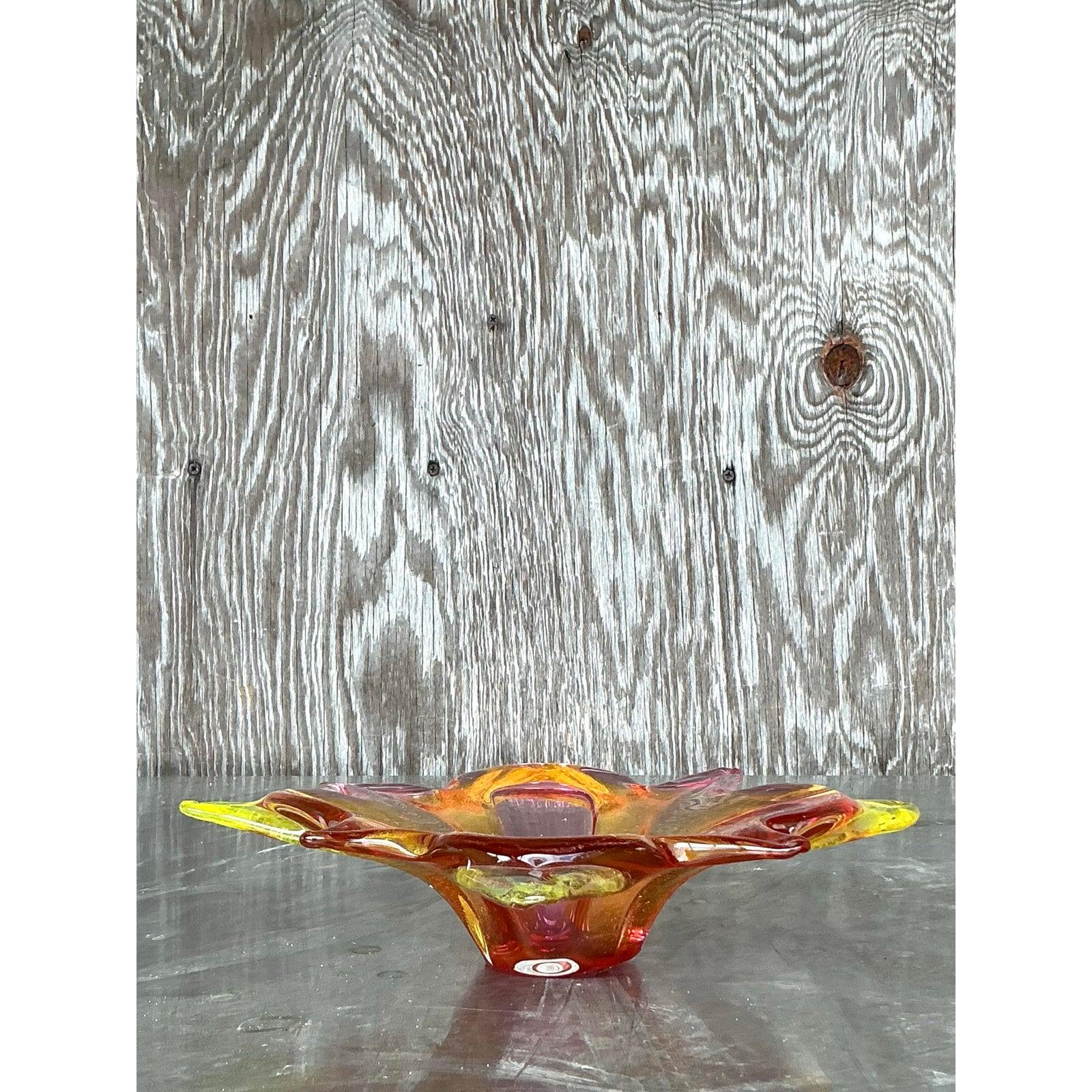 Mid-Century Modern Vintage Italian Art Glass Bowl After Murano For Sale