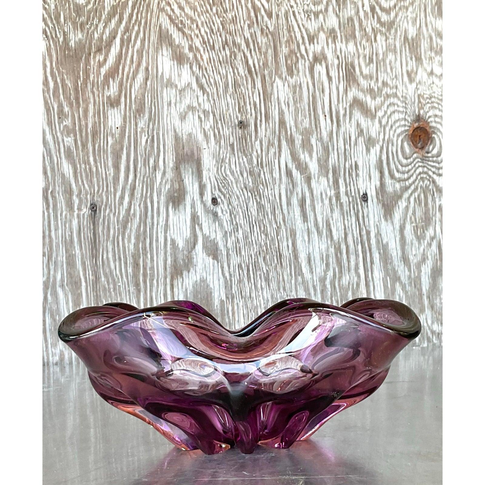 Mid-Century Modern Vintage Italian Art Glass Bowl After Murano For Sale