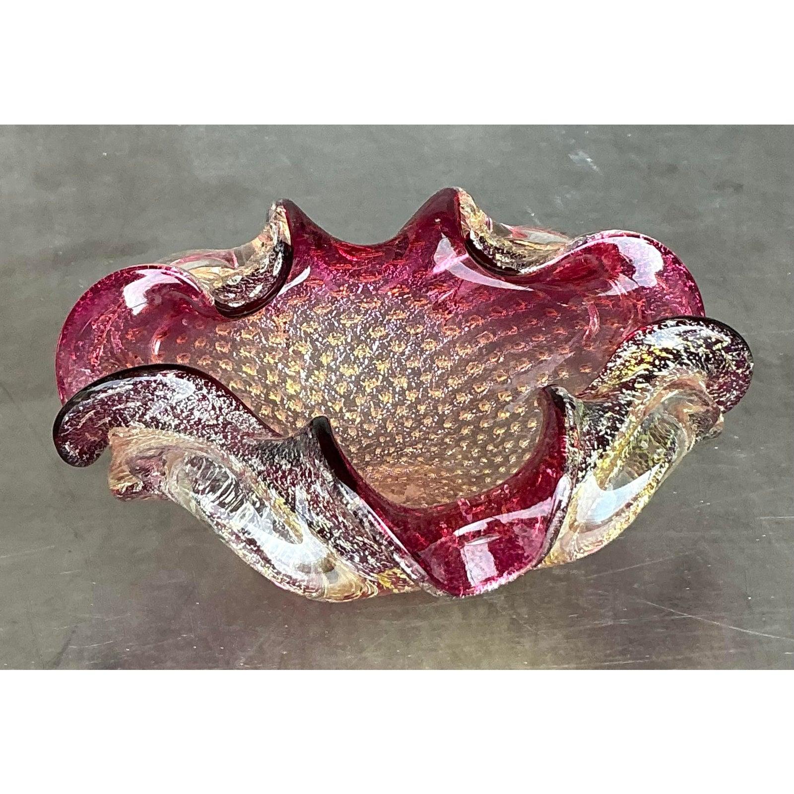 Vintage Italian Art Glass Bowl After Murano In Good Condition For Sale In West Palm Beach, FL