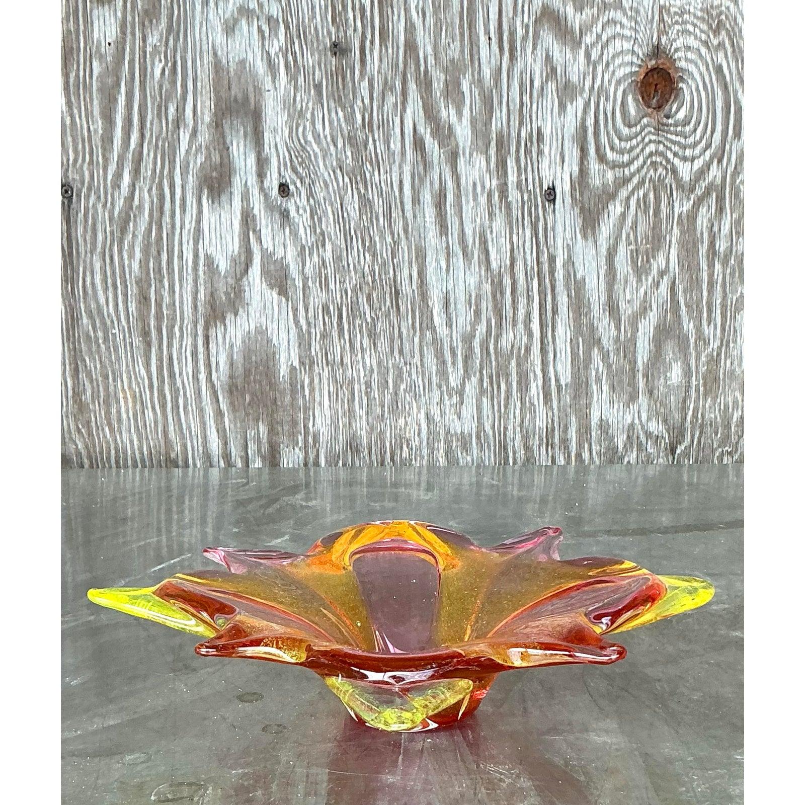 Vintage Italian Art Glass Bowl After Murano For Sale 1