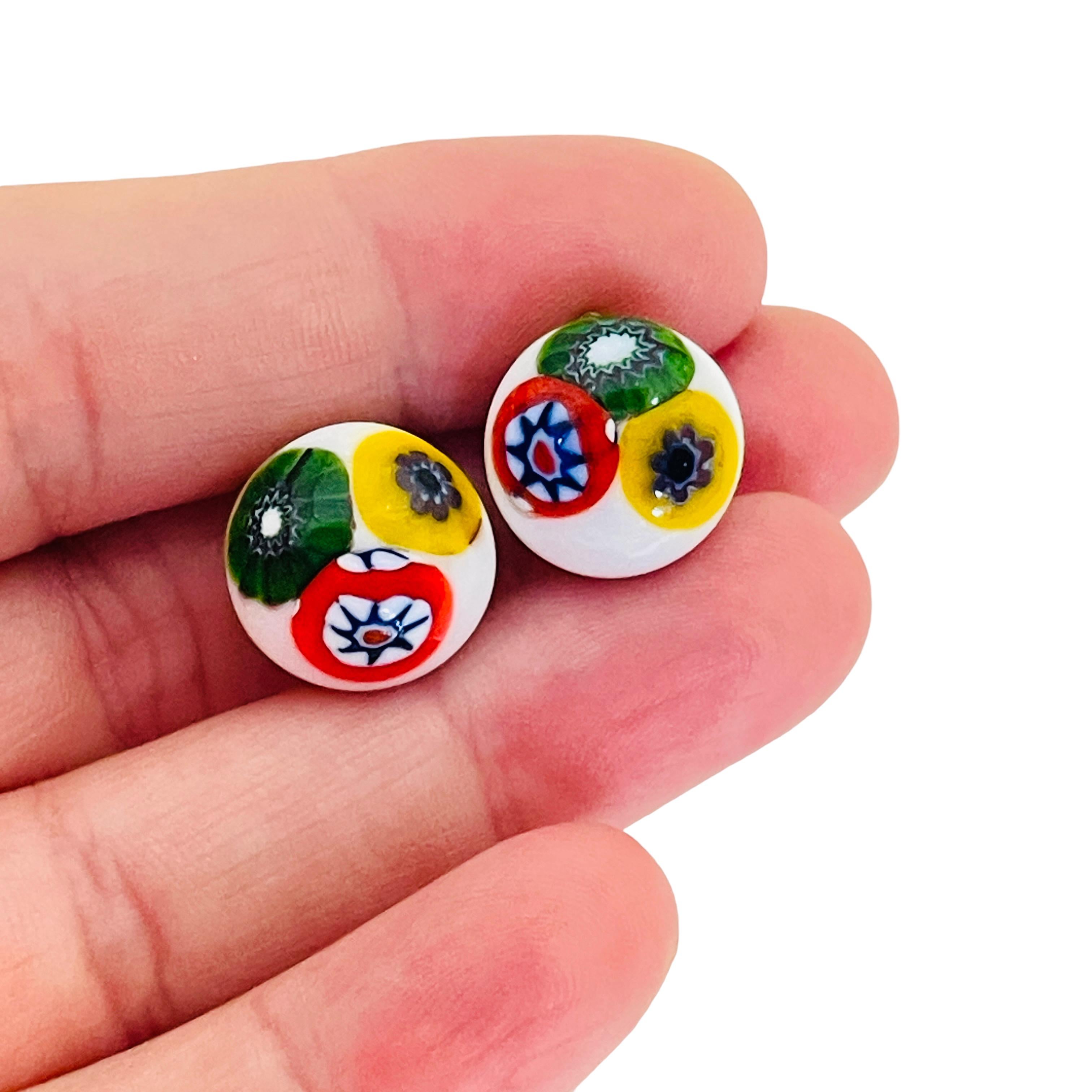 Femenino o masculino Pendientes de clip de diseño en cristal artístico ITALIANO vintage en venta