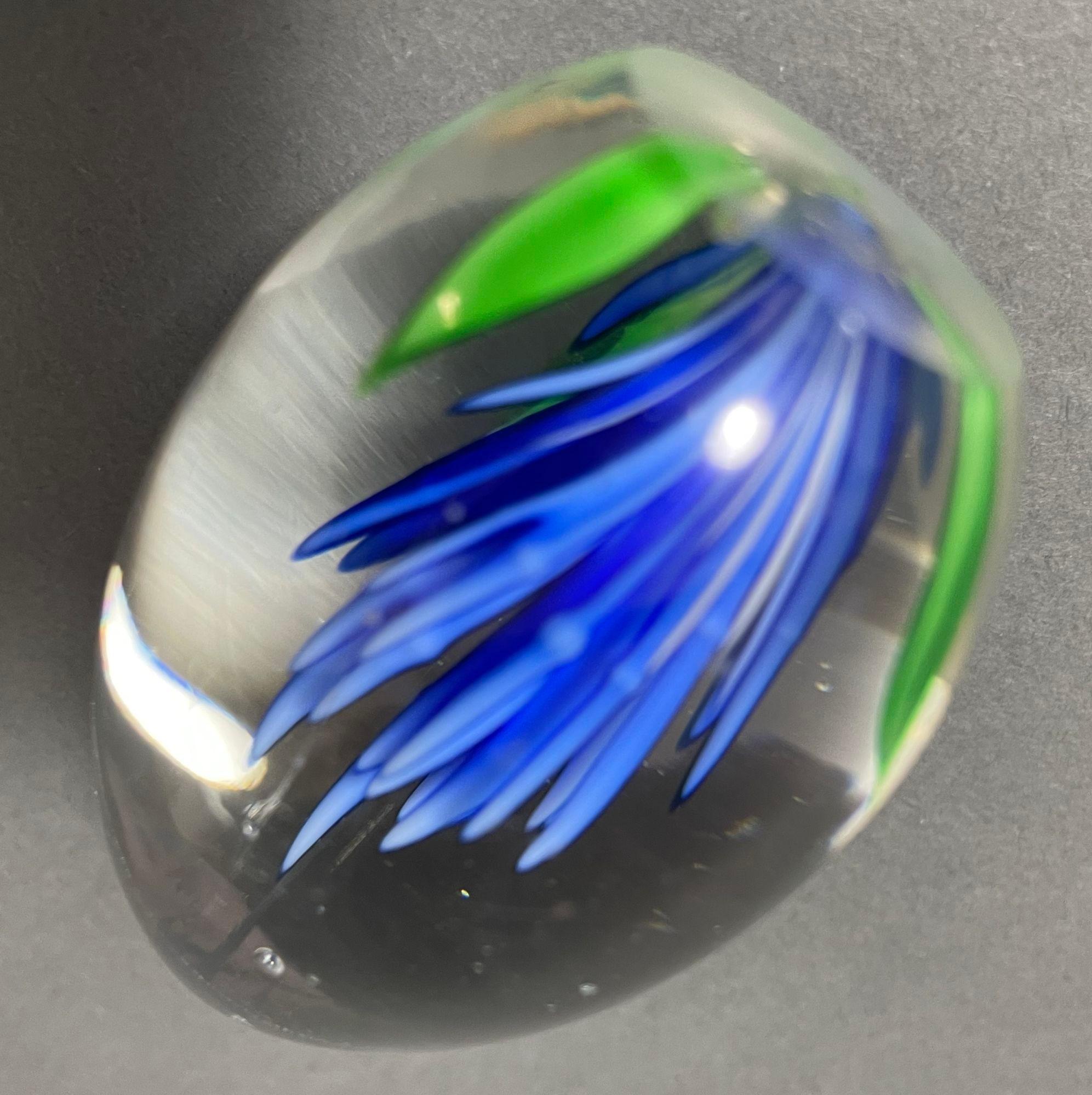 Vintage Italian Art Glass Paperweight Blue and Green Egg Shape For Sale 3