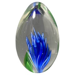 Vintage Italian Art Glass Paperweight Blue and Green Egg Shape