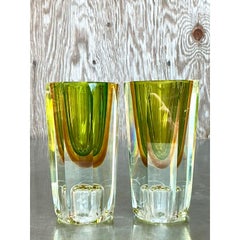 Paire de vases d'art italien vintage en verre de Murano