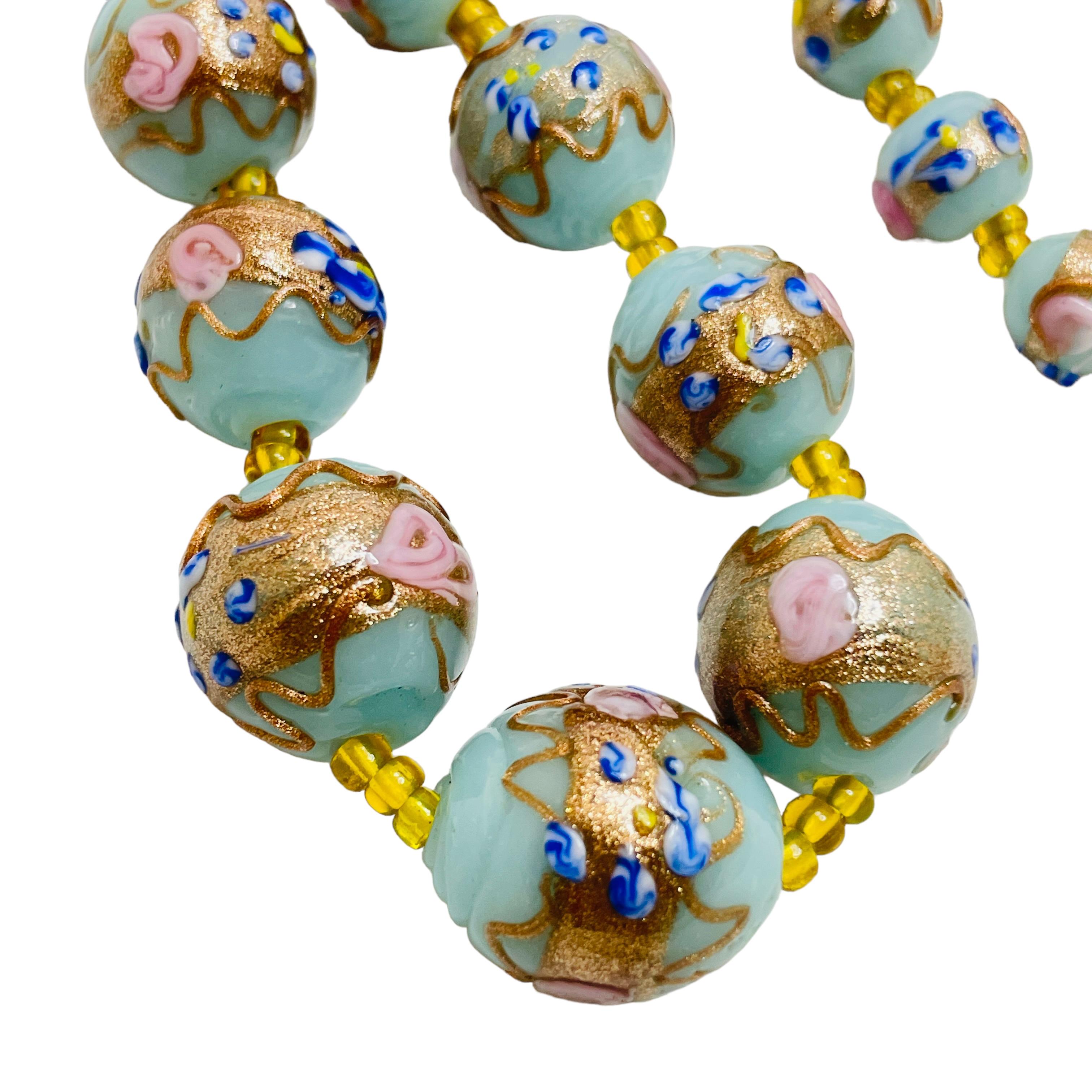 Vintage Italian art glass wedding cake beaded designer necklace In Good Condition In Palos Hills, IL