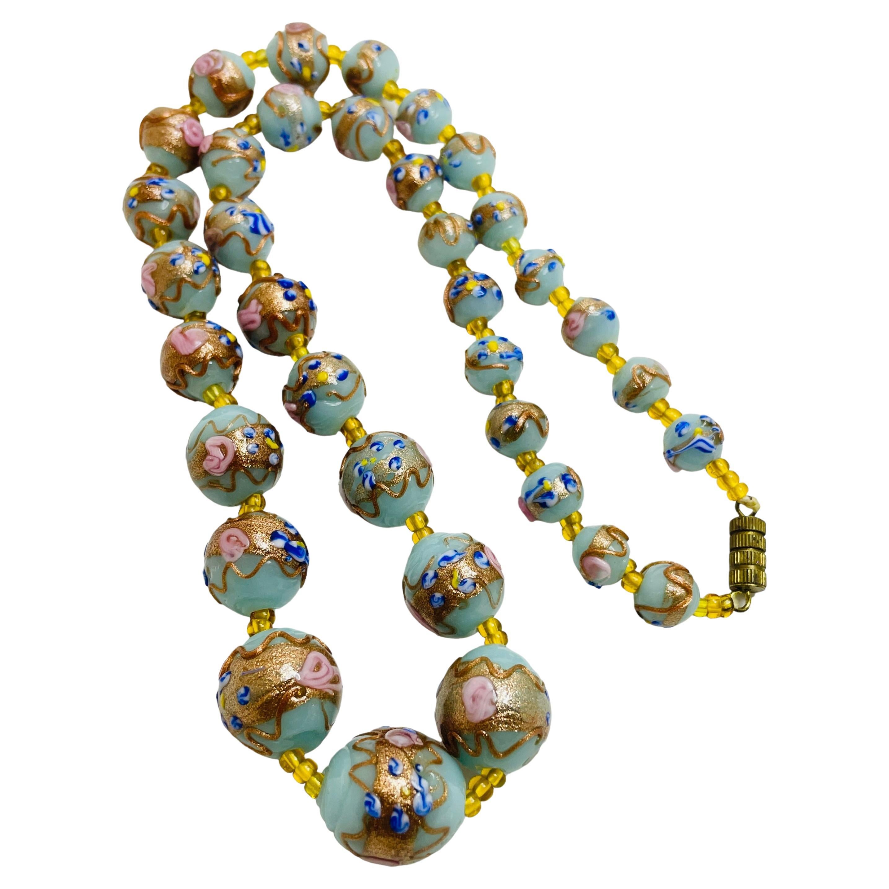 Vintage Italian art glass wedding cake beaded designer necklace