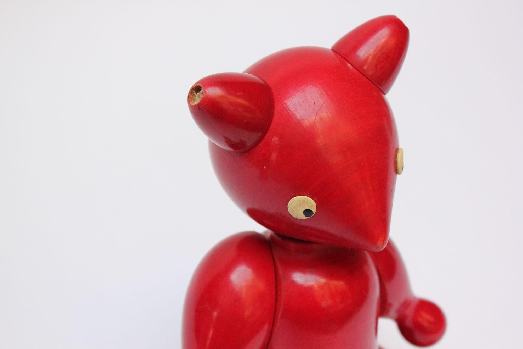 Vintage Italian Articulated Jointed Red Wooden Bear For Sale 4