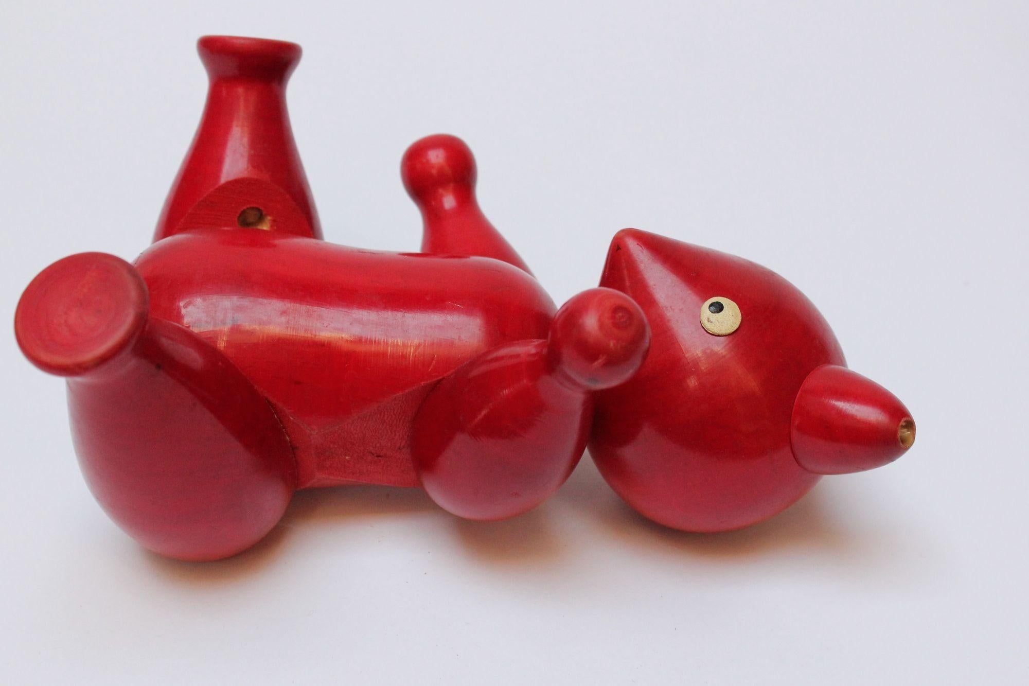 Mid-20th Century Vintage Italian Articulated Jointed Red Wooden Bear For Sale