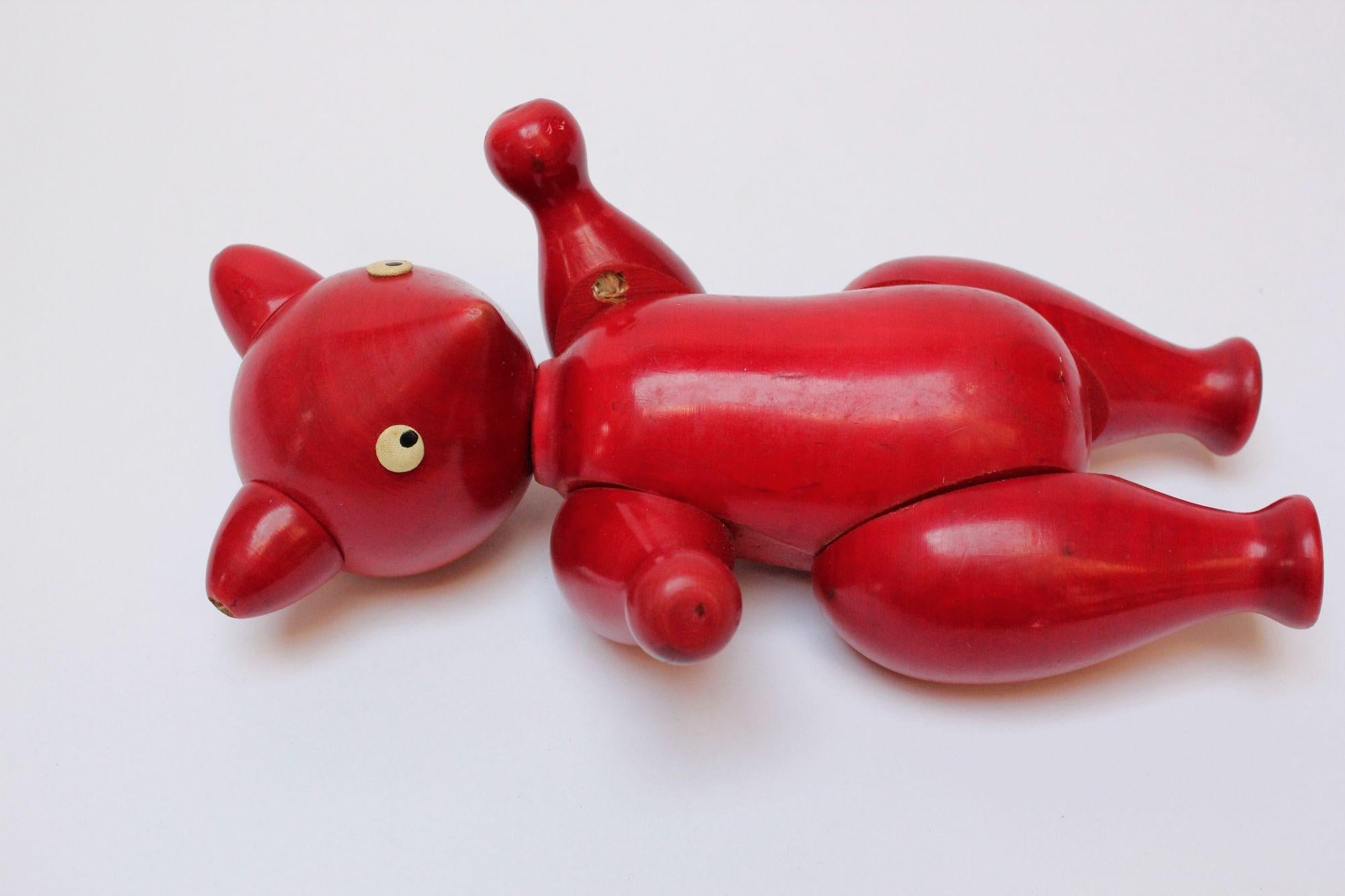 Vintage Italian Articulated Jointed Red Wooden Bear For Sale 3