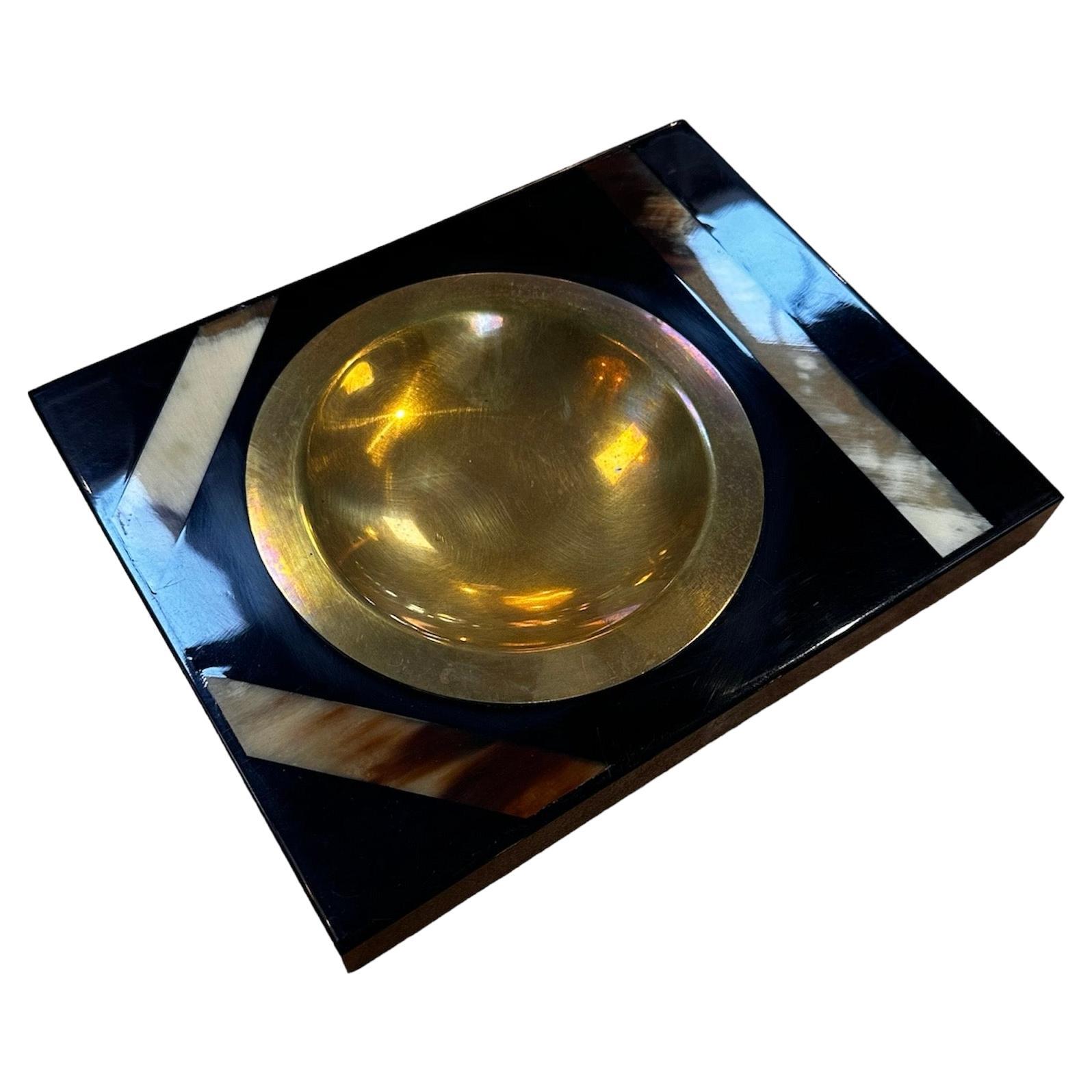 Vintage Italian Ashtray in Brass and Mother of Pearl 1980s For Sale