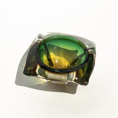Vintage Italian Ashtray, Massive "Uranium" Murano Glass, Yellow and Green Hues