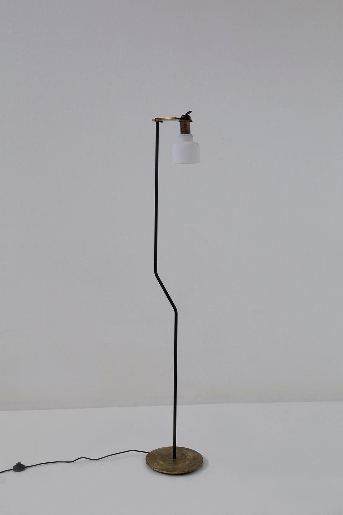 Vintage Italian Attr. a Oluce floor lamp in brass and opal glass For Sale 6